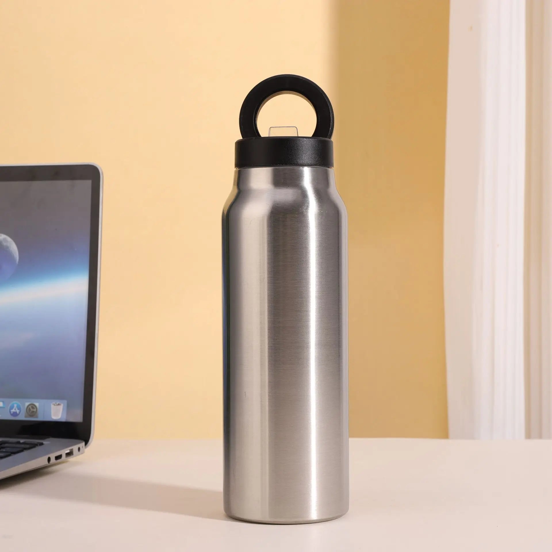 Termo deportivo pintado, botella al vacío de 710 ml con soporte magnético para teléfono | Botella de agua de acero inoxidable