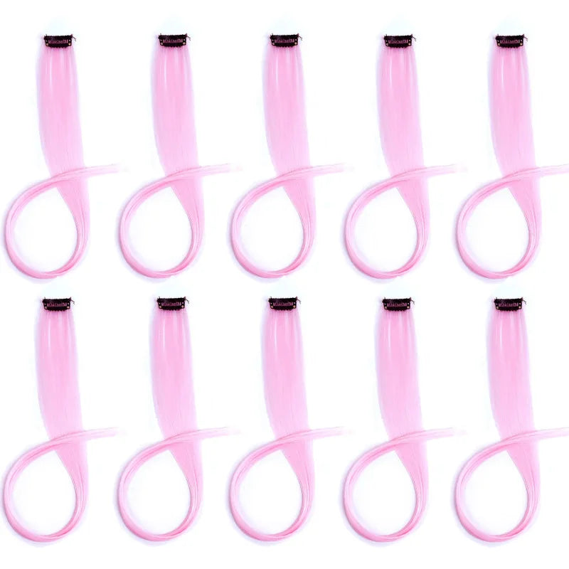 10 extensiones de pelo sintético liso largo de 22 pulgadas, con clip, mechas de colores para fiestas, postizos para mujeres, niñas y niñas