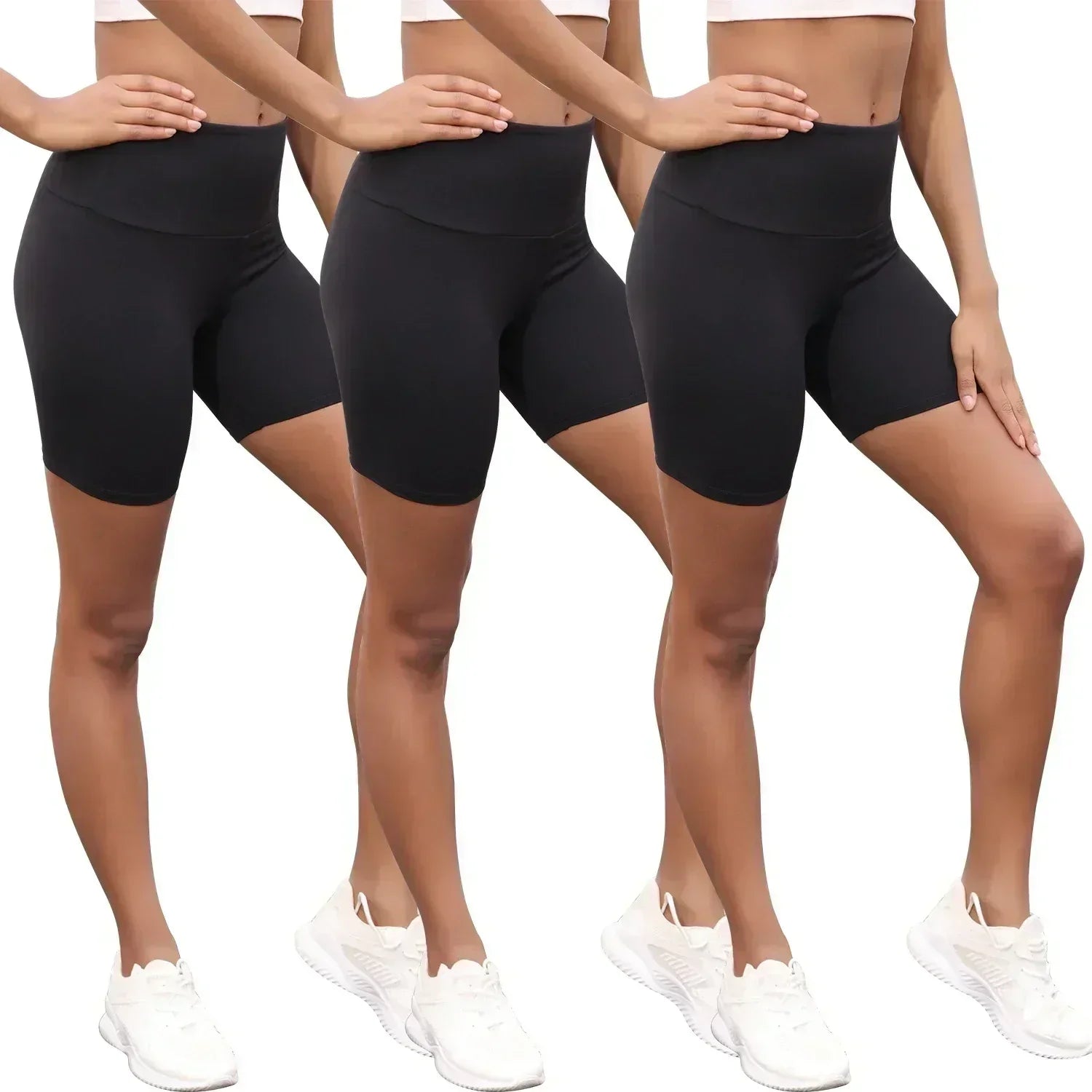 Paquete de 3 shorts de ciclista de cintura alta para mujer, ultrasuaves, control de abdomen, no transparentes, para ejercicio, yoga, correr, push up, gimnasio y fitness.