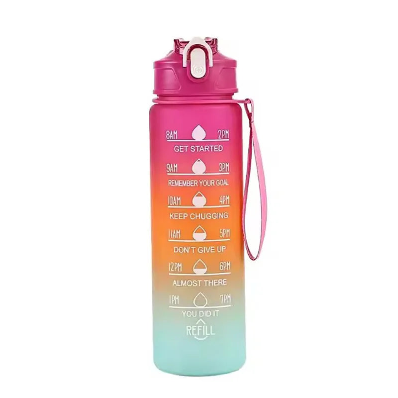WRELS Botella de agua deportiva de 900 ml con pajita de seguimiento horario | Compañero de hidratación a prueba de fugas