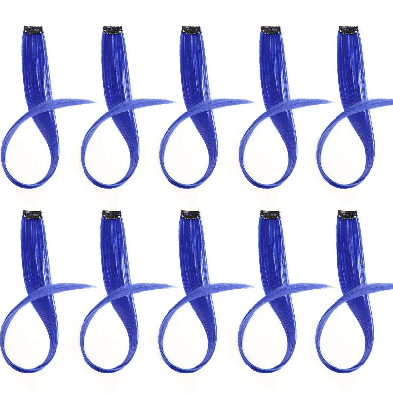10 extensiones de pelo sintético liso largo de 22 pulgadas, con clip, mechas de colores para fiestas, postizos para mujeres, niñas y niñas