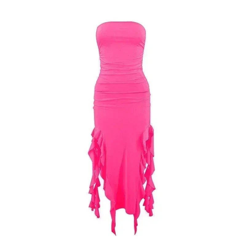 BWQ Vestidos largos para mujer con aberturas, sexy, ajustado, sin mangas, vestido medusa, moda para chicas, vestido maxi de hombros descubiertos para mujer
