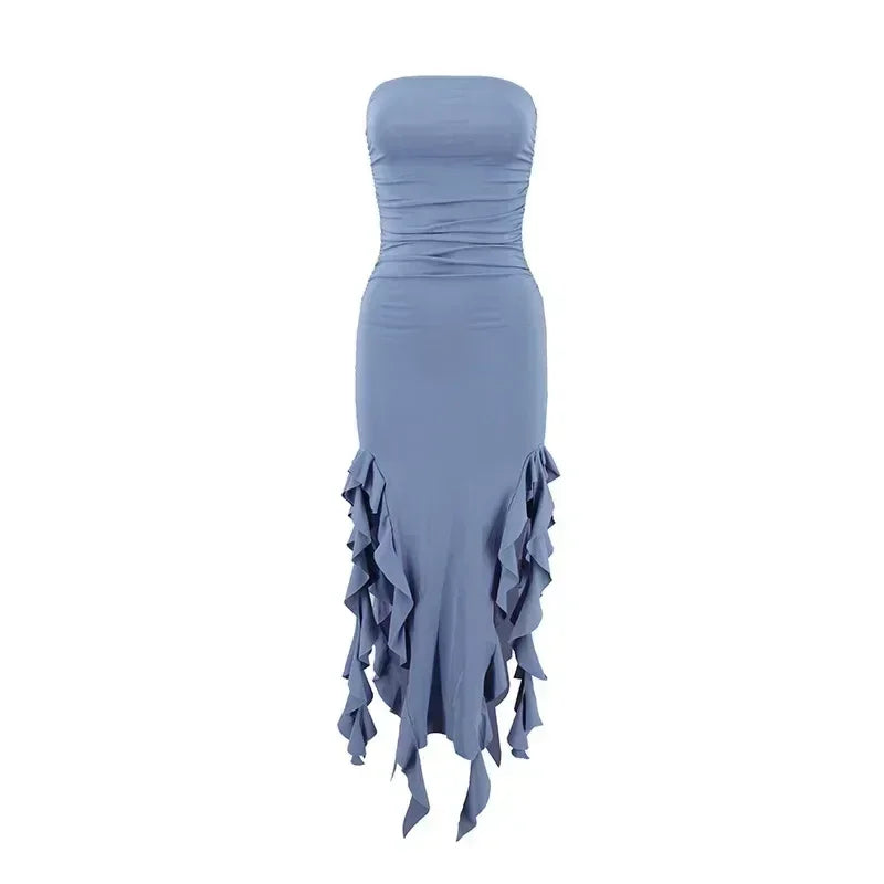 BWQ Vestidos largos para mujer con aberturas, sexy, ajustado, sin mangas, vestido medusa, moda para chicas, vestido maxi de hombros descubiertos para mujer