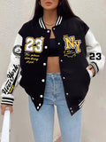 New York “23” Letter Printed Baseball Jacket Women