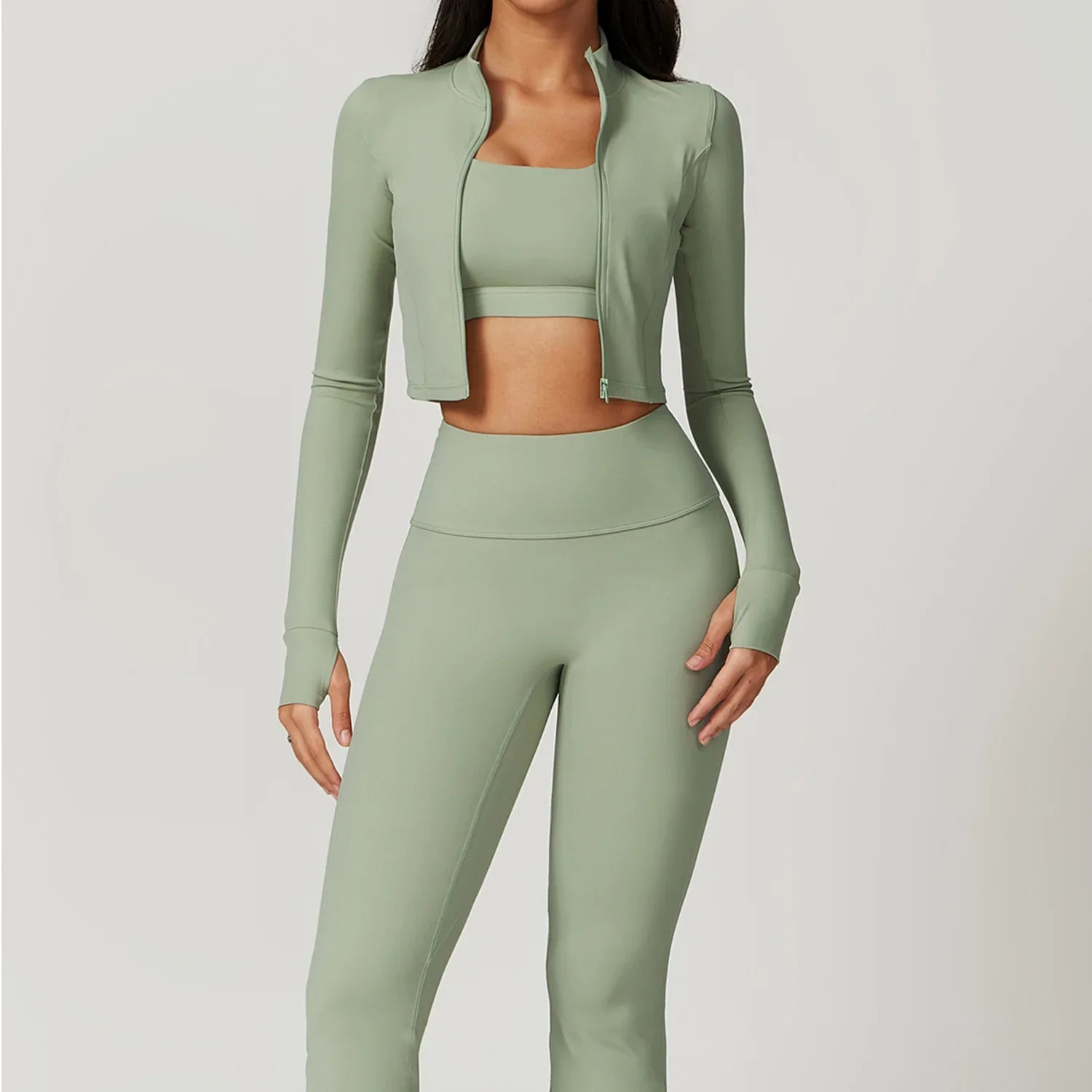 Conjunto de entrenamiento ropa deportiva 3 piezas sujetador deportivo leggings de gimnasio de cintura alta manga larga