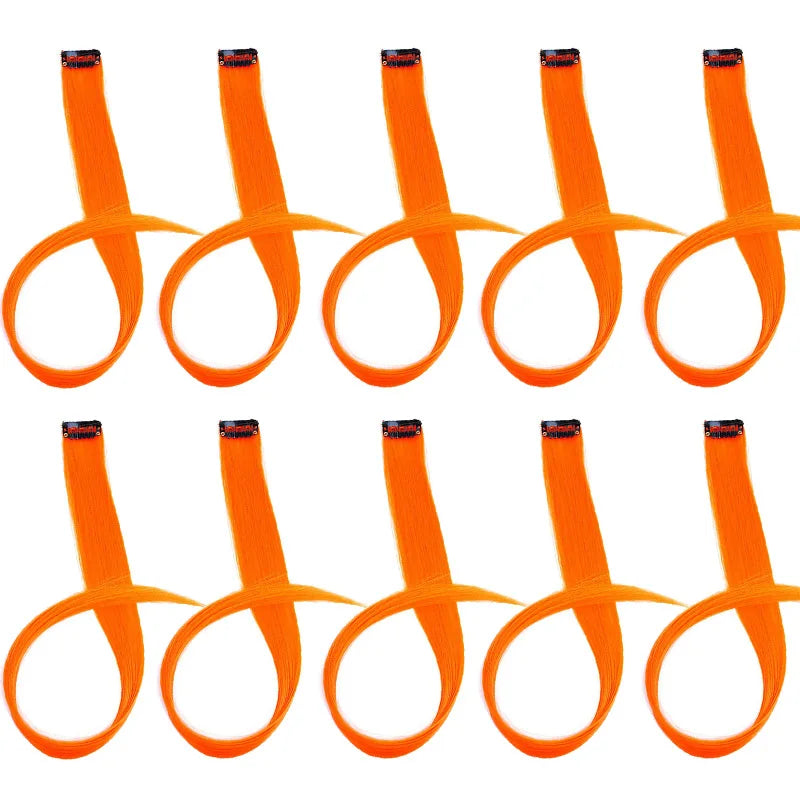 10 extensiones de pelo sintético liso largo de 22 pulgadas, con clip, mechas de colores para fiestas, postizos para mujeres, niñas y niñas