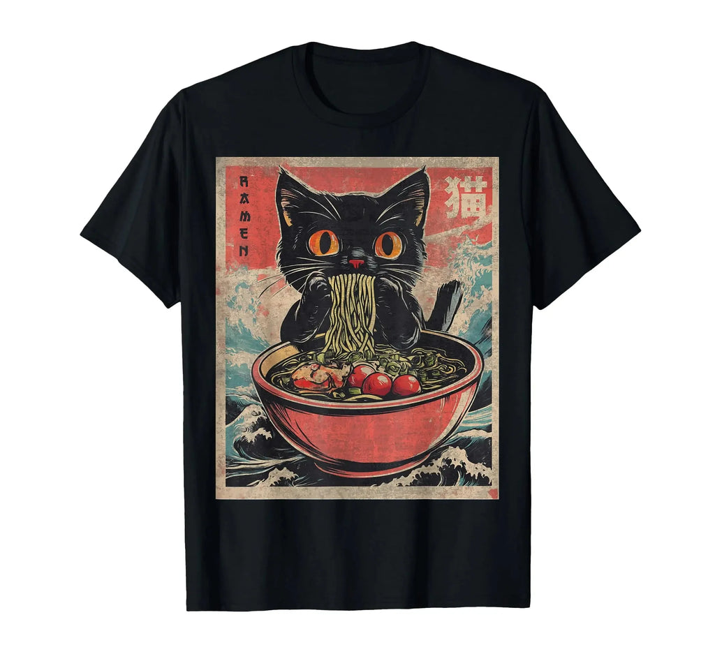 🐾 Kawaii Cat Ramen T-Shirt – Japanese Anime-Inspired Graphic Tee