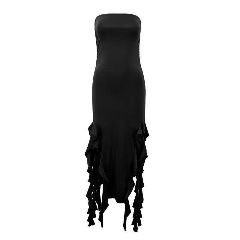 BWQ Vestidos largos para mujer con aberturas, sexy, ajustado, sin mangas, vestido medusa, moda para chicas, vestido maxi de hombros descubiertos para mujer