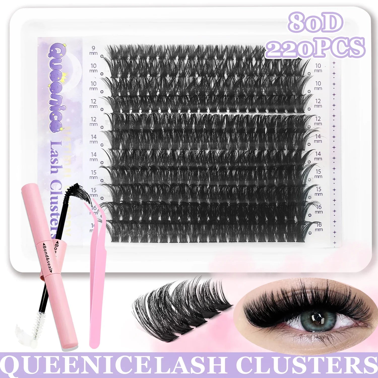 Kit de extensión de pestañas DIY, pestañas individuales, grupos de pestañas, grupos de pestañas mixtos con adhesivo, sellador y accesorios para pestañas