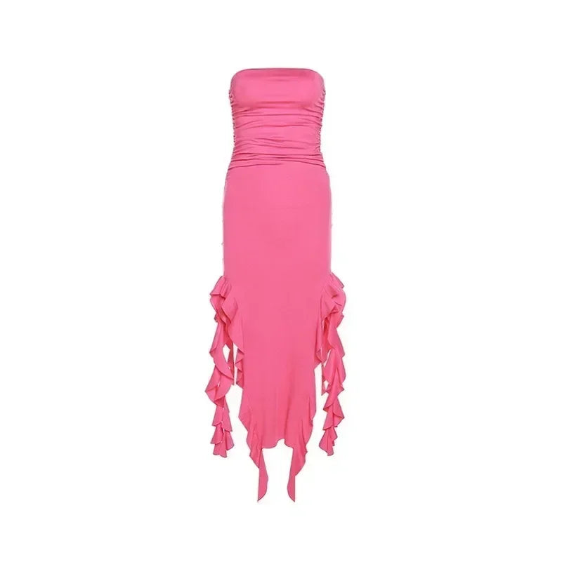BWQ Vestidos largos para mujer con aberturas, sexy, ajustado, sin mangas, vestido medusa, moda para chicas, vestido maxi de hombros descubiertos para mujer