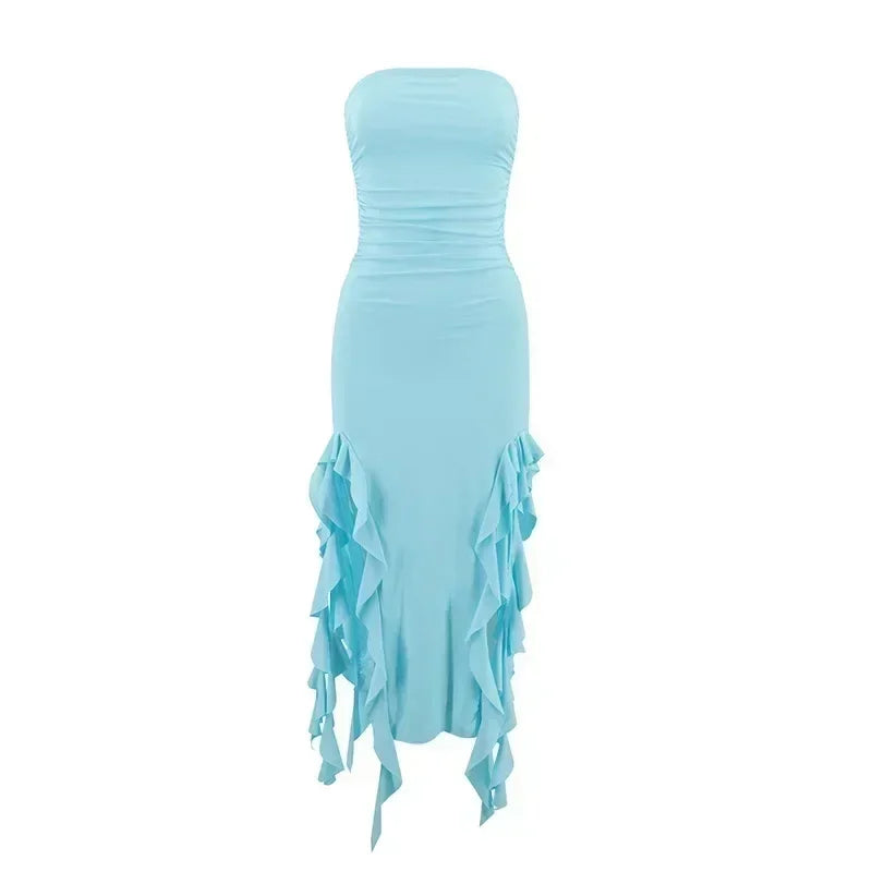 BWQ Vestidos largos para mujer con aberturas, sexy, ajustado, sin mangas, vestido medusa, moda para chicas, vestido maxi de hombros descubiertos para mujer