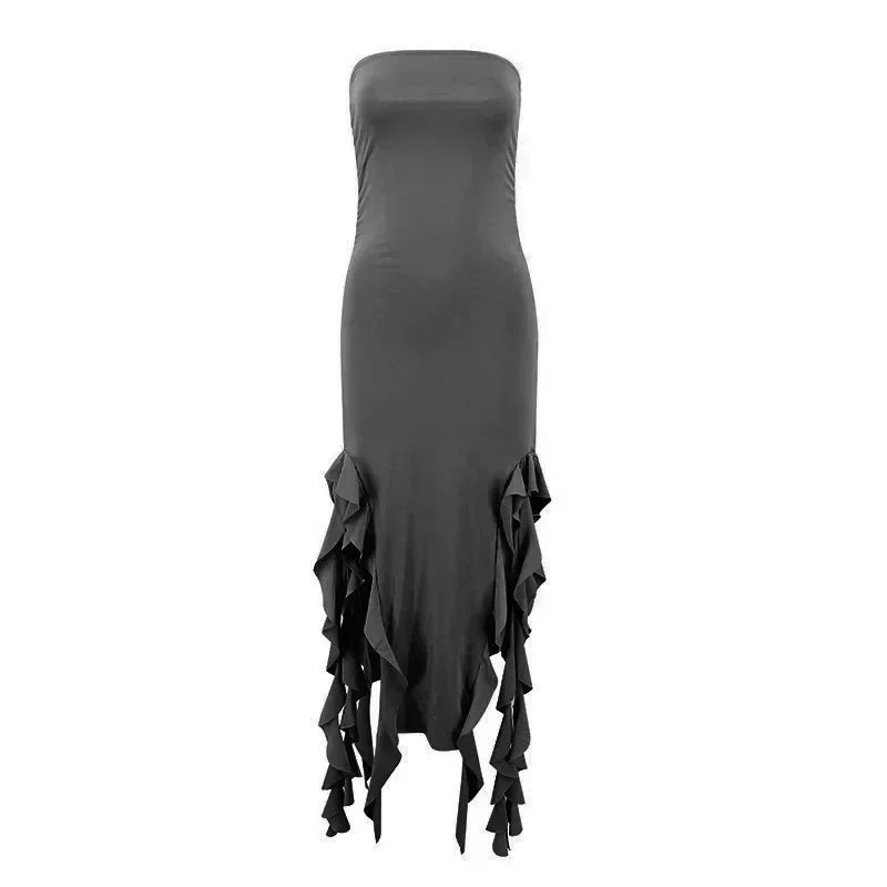 BWQ Vestidos largos para mujer con aberturas, sexy, ajustado, sin mangas, vestido medusa, moda para chicas, vestido maxi de hombros descubiertos para mujer