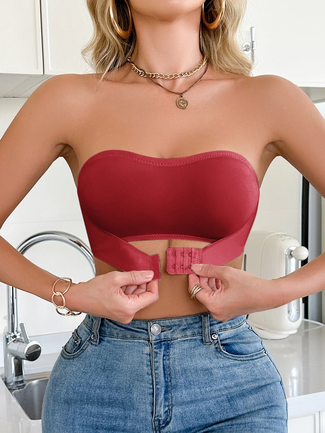Sostén diario sin tirantes e inalámbrico para mujer, lencería push-up cómoda sin costuras sin forro, moderna de color sólido