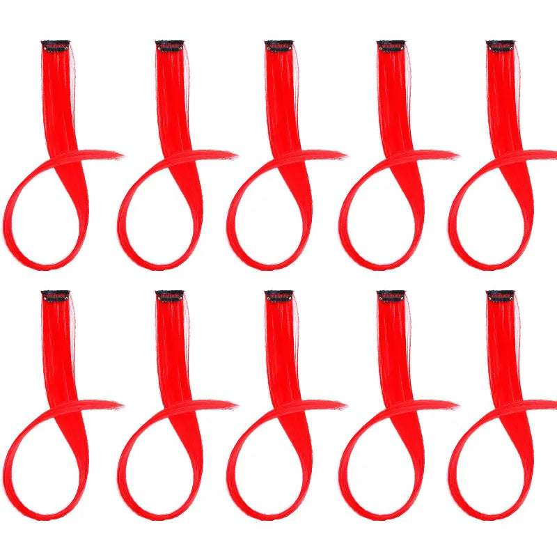 10 extensiones de pelo sintético liso largo de 22 pulgadas, con clip, mechas de colores para fiestas, postizos para mujeres, niñas y niñas