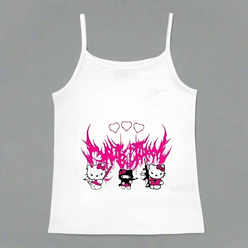 Y2K Hello Kitty Crop Top – Emo Girls Vintage Punk Tank