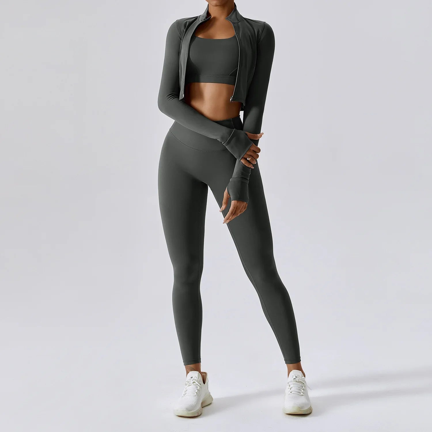 Conjunto de entrenamiento ropa deportiva 3 piezas sujetador deportivo leggings de gimnasio de cintura alta manga larga
