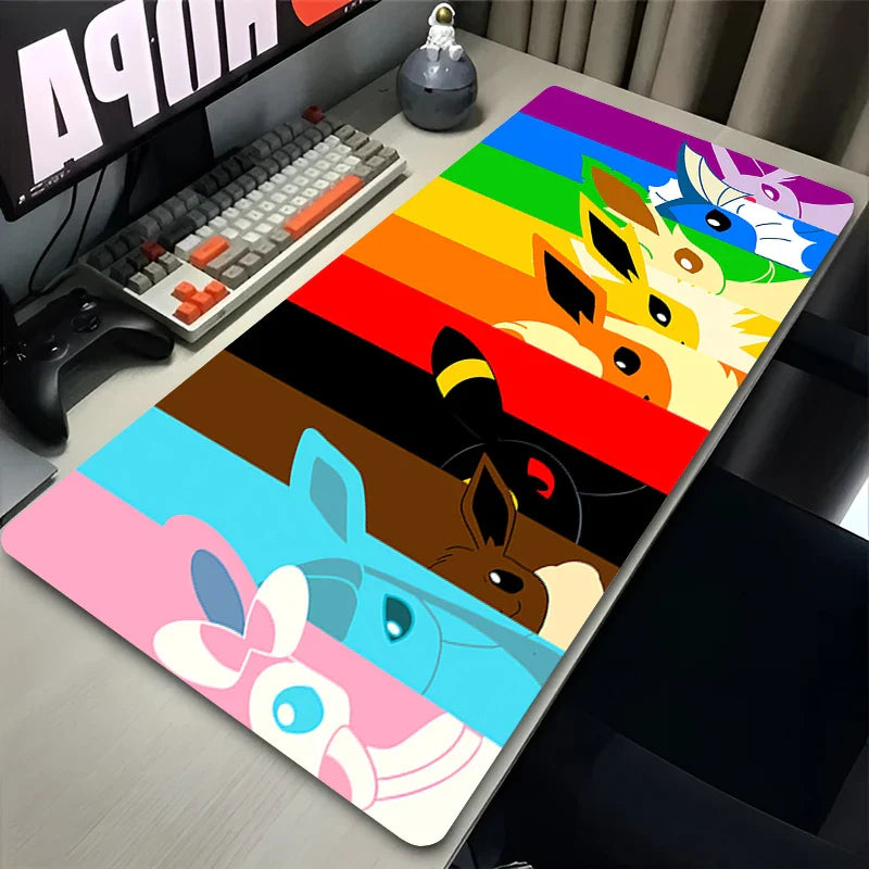 Alfombrilla de ratón de Anime Japonés para PC, colorida, Kawaii E-evee, para juegos, alfombrilla XXL P-pokemon, teclado, alfombrilla de goma para portátil, alfombrilla de escritorio para juegos