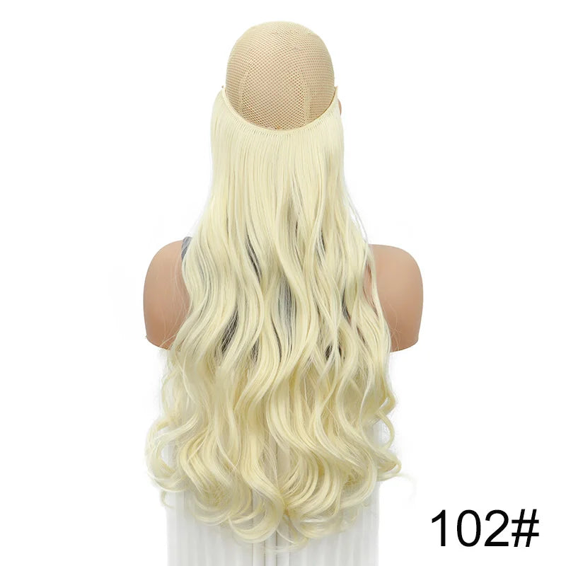 Extensiones de Cabello Rizado de 20 Pulgadas con Hilo Invisible | Una Pieza Sintética sin Clips