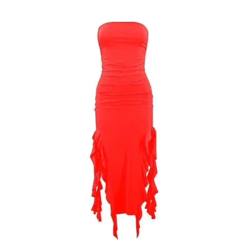 BWQ Vestidos largos para mujer con aberturas, sexy, ajustado, sin mangas, vestido medusa, moda para chicas, vestido maxi de hombros descubiertos para mujer