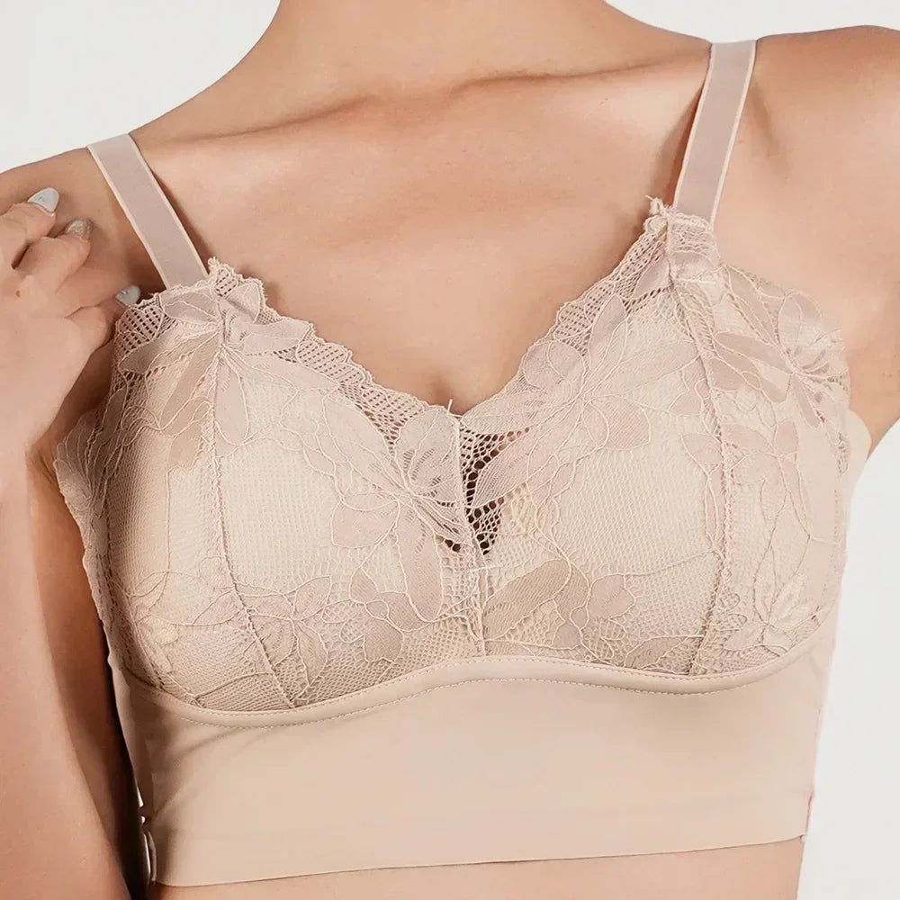 Sujetador de encaje para mujer de copa completa, fina, talla grande, sin aros, ajustable, cubierta de pecho, copas B C, tallas grandes