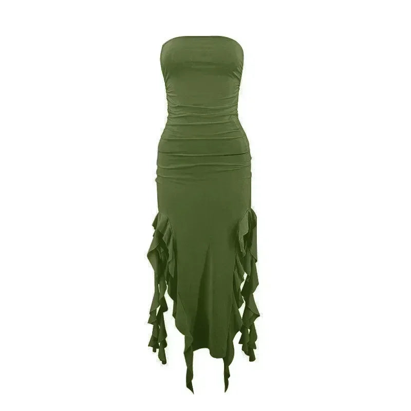 BWQ Vestidos largos para mujer con aberturas, sexy, ajustado, sin mangas, vestido medusa, moda para chicas, vestido maxi de hombros descubiertos para mujer