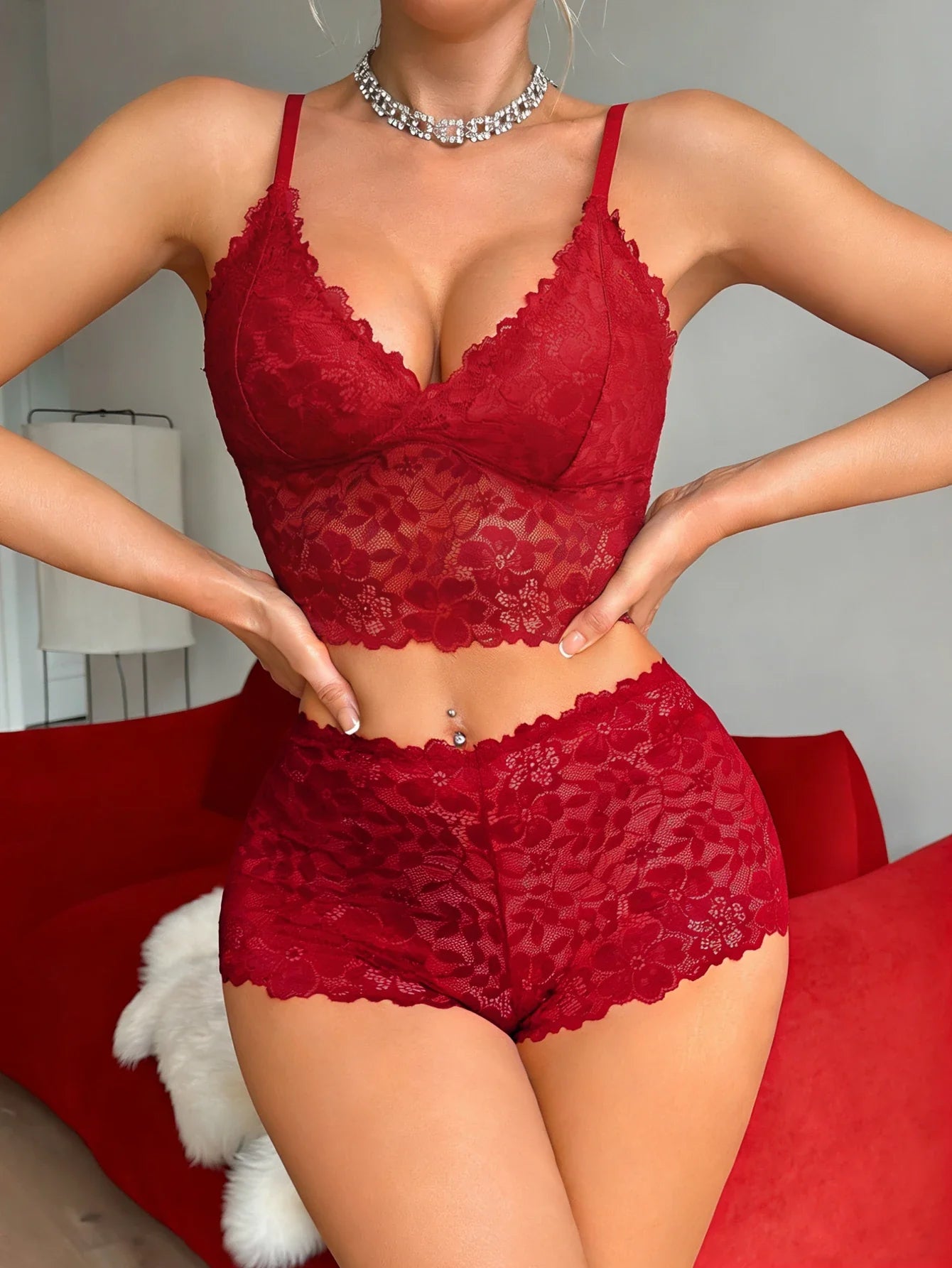 Floral Lace Women's Underwear Set Hollow-Out Wireless Sexy Bras Unlined Bra Breathable Hot Lingerie Sheer Women's Panties