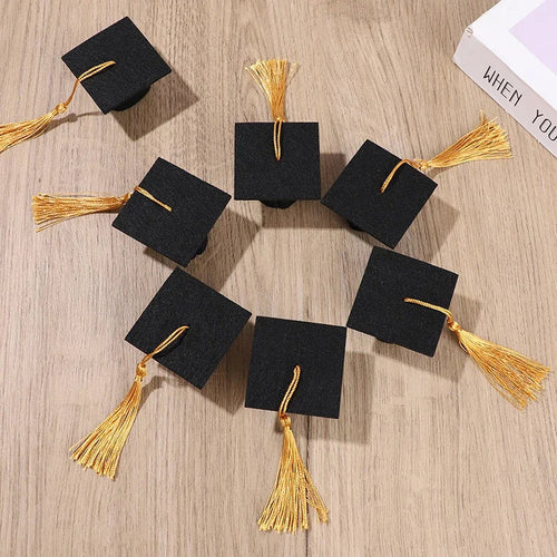 5/10 Piezas Gorro de Fieltro de Soltero con Borlas para Fiesta de Graduación, Decoración DIY, Tapa de Botella de Vino, Mini Gorro de Graduado, Cajas de Regalo para Dulces
