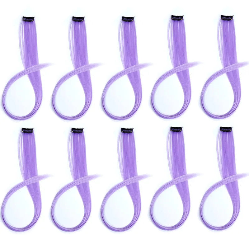 10 extensiones de pelo sintético liso largo de 22 pulgadas, con clip, mechas de colores para fiestas, postizos para mujeres, niñas y niñas