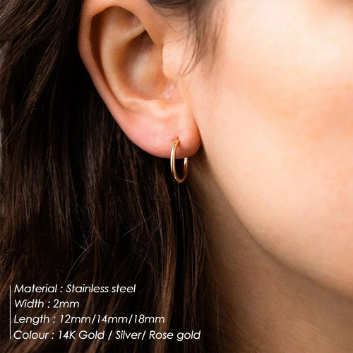 3 pares de anillos redondos sólidos de acero inoxidable, aretes tipo Huggies, juego para mujeres y hombres, apilables, chapados en oro de 14 quilates, pequeños aretes de aro para cartílago