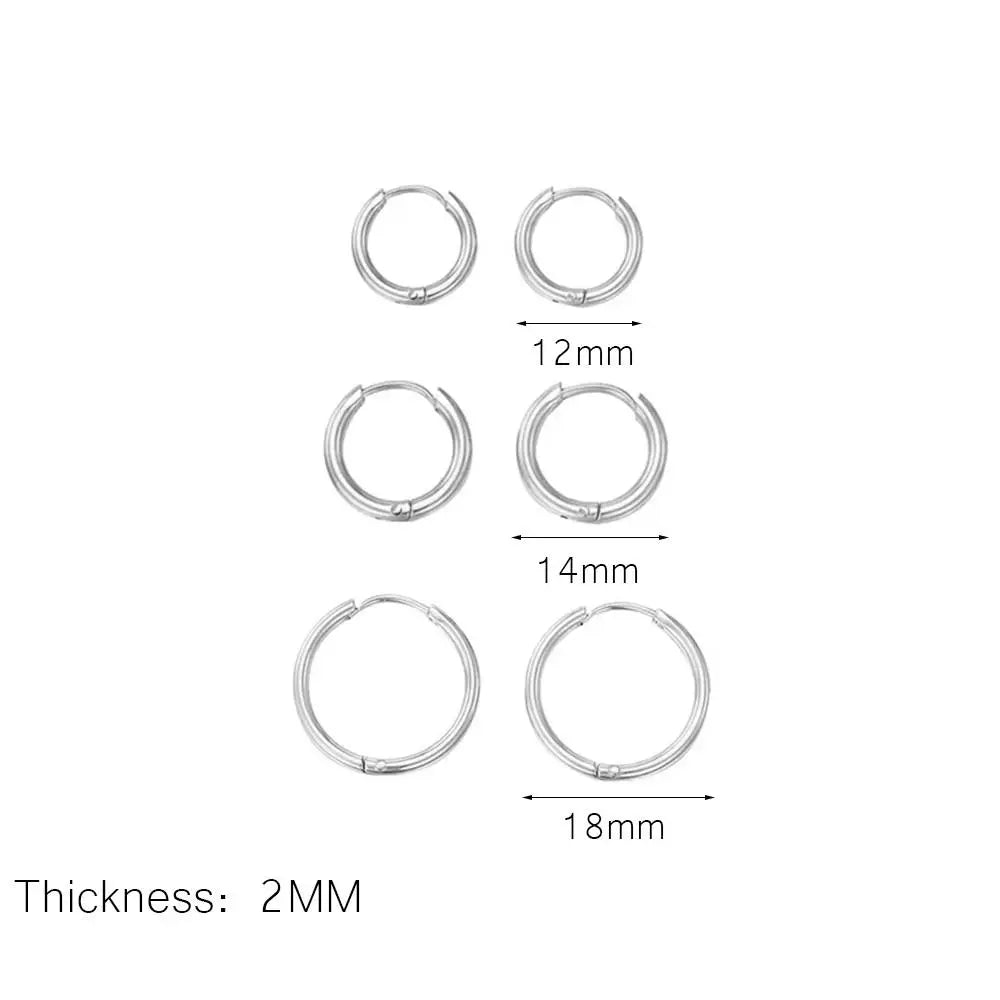 3 pares de anillos redondos sólidos de acero inoxidable, aretes tipo Huggies, juego para mujeres y hombres, apilables, chapados en oro de 14 quilates, pequeños aretes de aro para cartílago