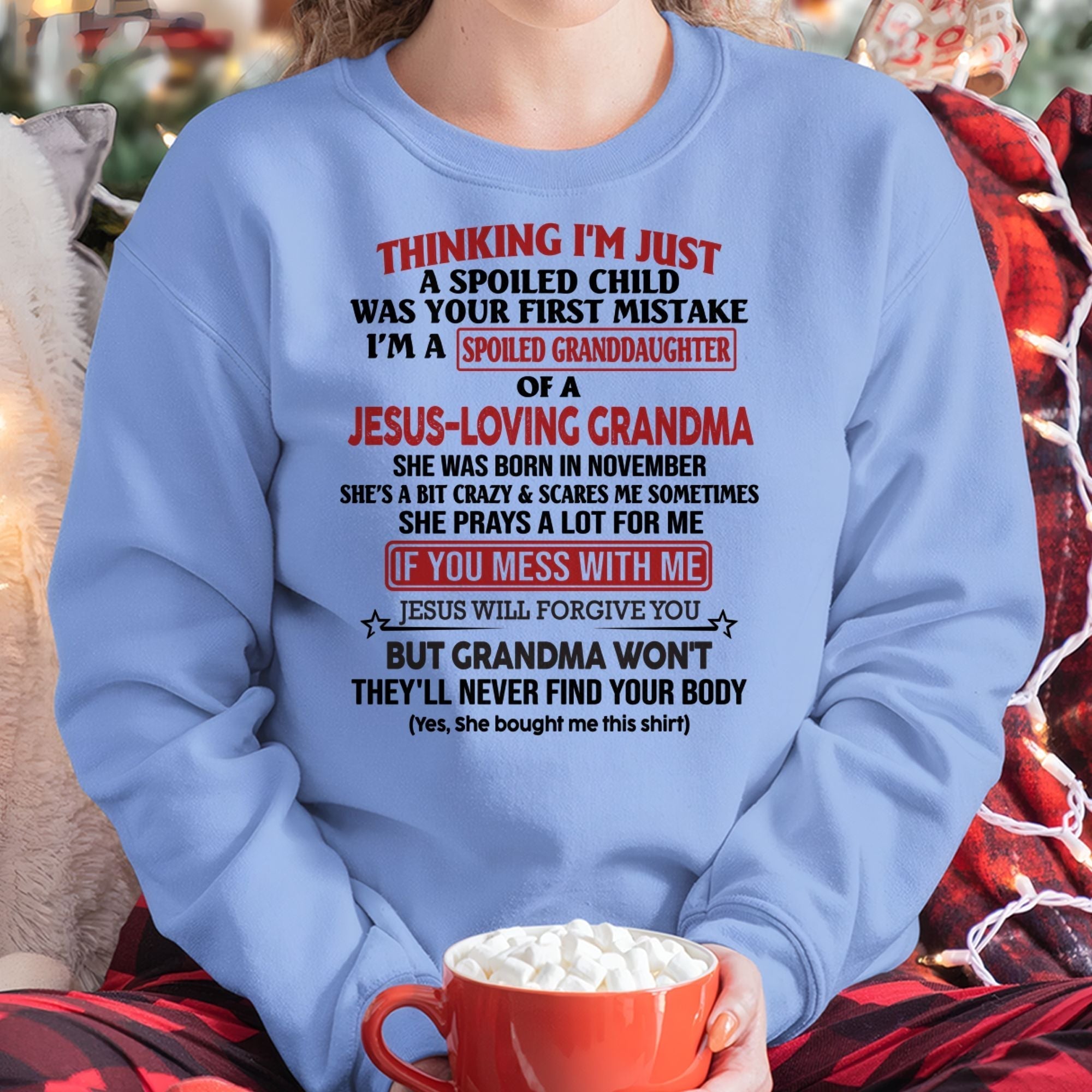 Camiseta de niña cristiana – Consentida por la abuela Edición de noviembre – De la abuela a la nieta NGHL11 (SKU07-181-11)