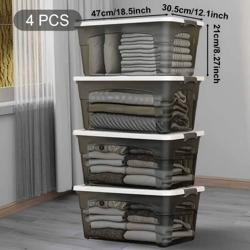 Cajas de almacenamiento apilables de 4 piezas con tapas y asas Contenedores organizadores transparentes para el hogar y el armario
