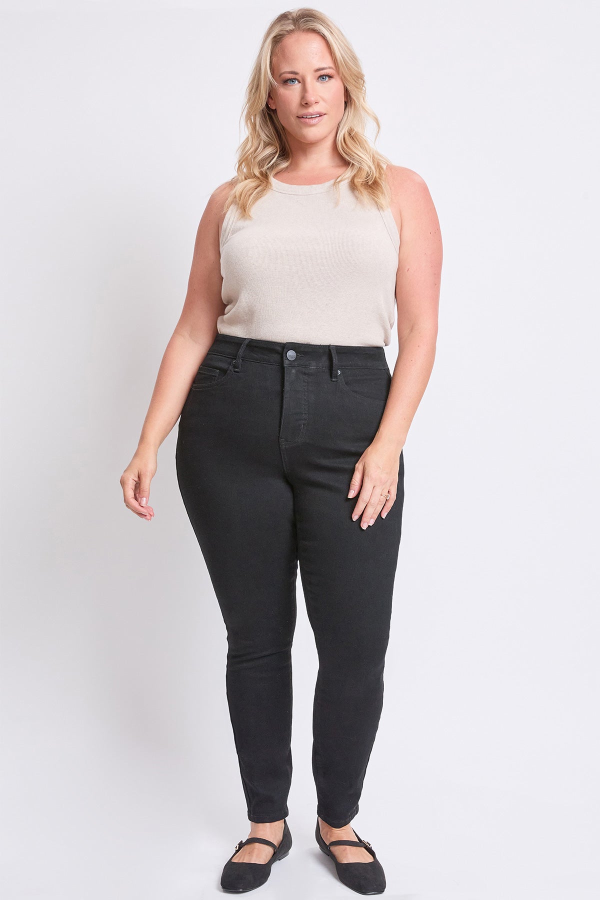 Jeans Skinny Básicos de Tiro Alto de Tallas Grandes de 5 Bolsillos para Mujer