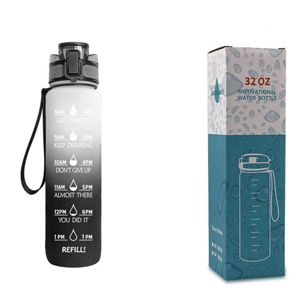 Botella de agua Tritan de 1L con marcador de tiempo, tapa rebotante, botella motivacional, taza a prueba de fugas para ciclismo, botellas para deportes y fitness.