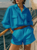 Cotton-Linen Loose-Fit Button-Down Shirt and Shorts Casual Set