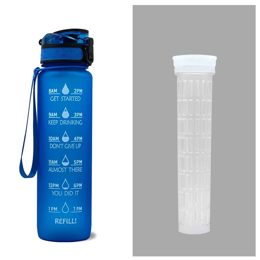 Botella de agua Tritan de 1L con marcador de tiempo, tapa rebotante, botella motivacional, taza a prueba de fugas para ciclismo, botellas para deportes y fitness.