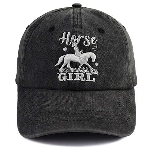Horse Girl Embroidered Vintage Washed Baseball Cap – Adjustable Equestrian Hat
