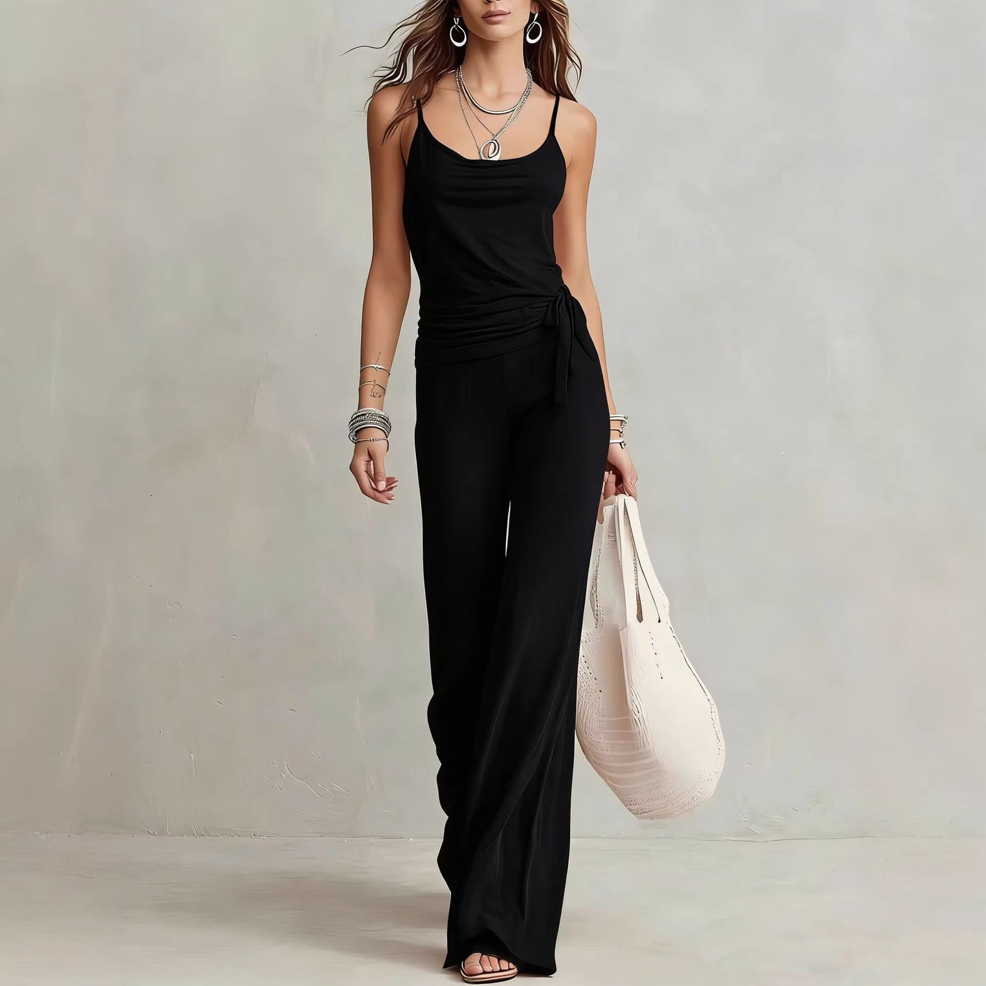 Women's Solid Color Sleeveless Top & Pants Two-Piece Set