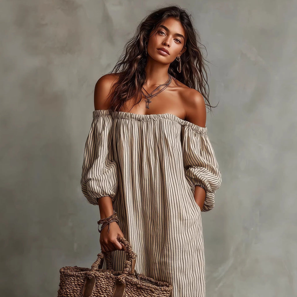 Women's Off-Shoulder Long-Sleeve Maxi Dress