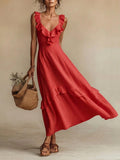 Sleeveless Ruffle Detail High-Waist Maxi Dress – 7 Colors, S–3XL