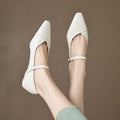 Women's Pointed Toe Low Square Heel Buckle Flats – Floral Detail Dress Shoes