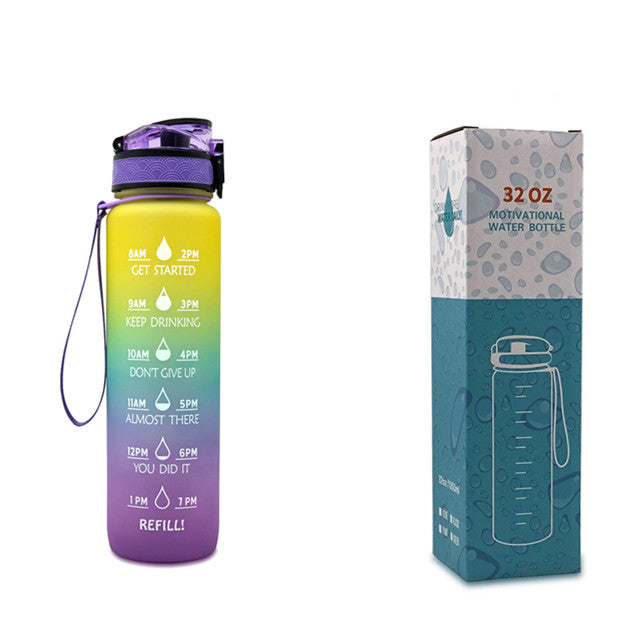 Botella de agua Tritan de 1L con marcador de tiempo, tapa rebotante, botella motivacional, taza a prueba de fugas para ciclismo, botellas para deportes y fitness.