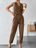 Women’s Coffee Sleeveless Pleated Jumpsuit