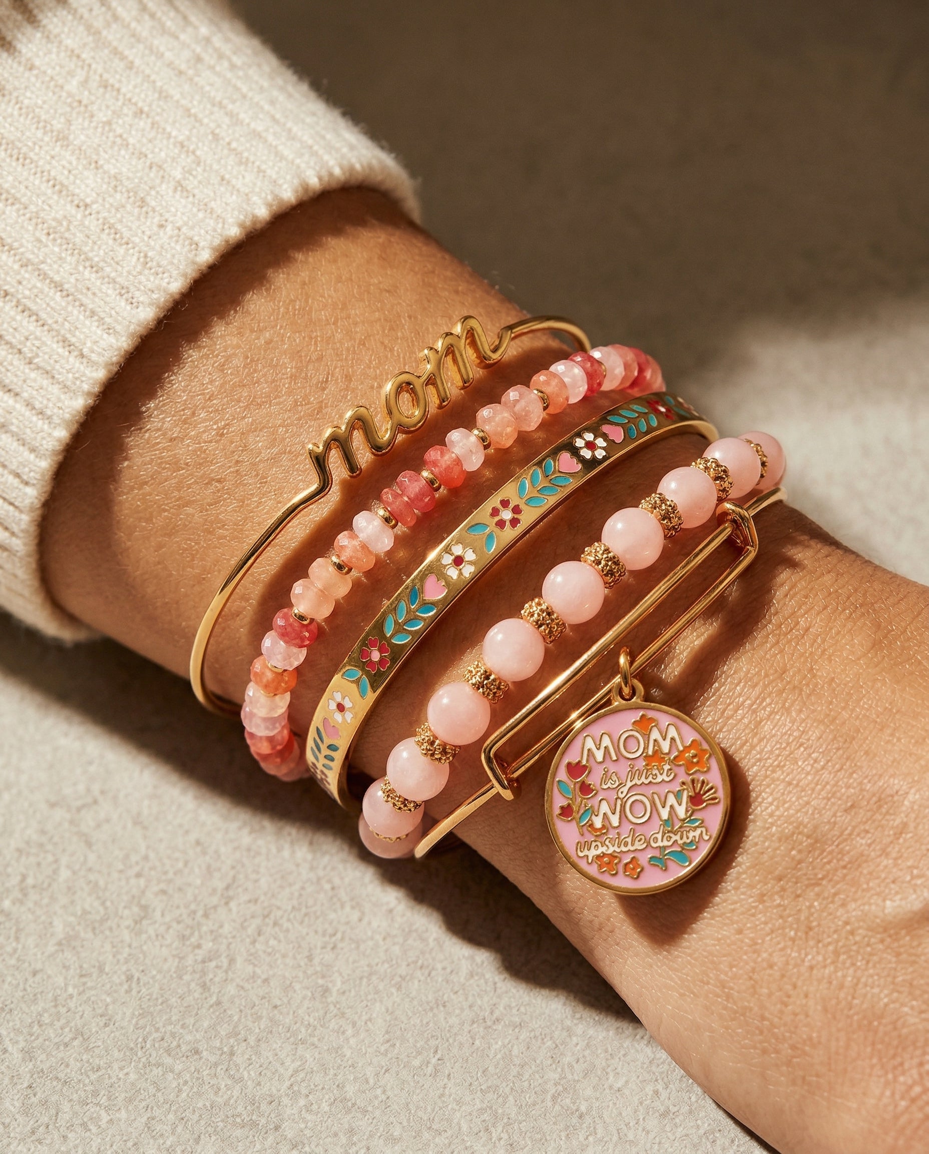 'Mom Is Just Wow Upside Down' Bangle Set of 5