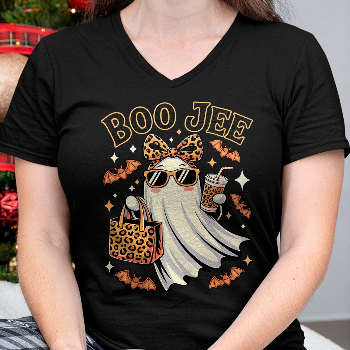 Coqueta Leopardo Fantasma Café Boo JEE Fantasma Boujee - Camiseta/Sudadera con Capucha Unisex de Halloween - NGHL00