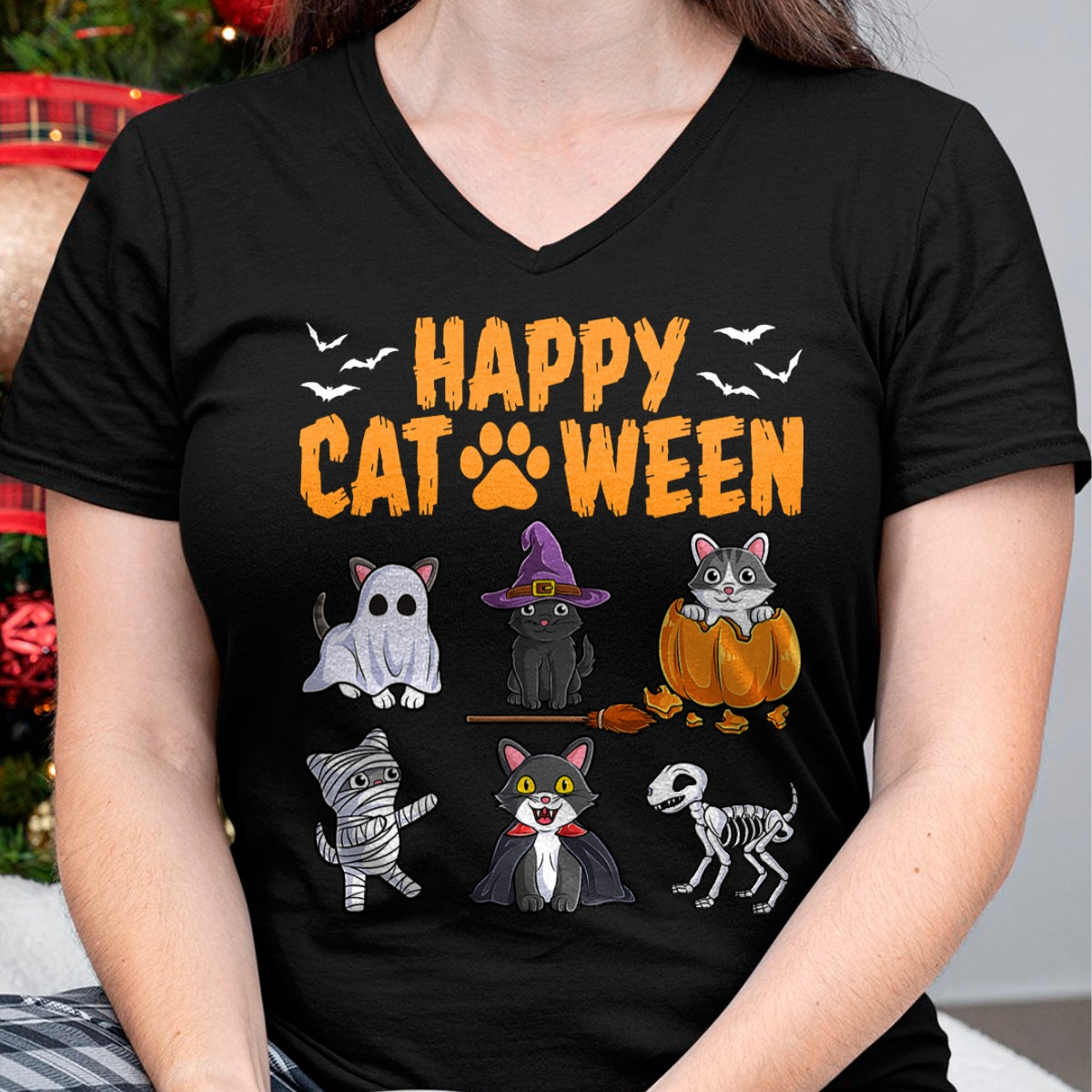 Camiseta de Halloween de gato gatito lindo de vacaciones espeluznantes de Halloween de gatos - Camiseta/Sudadera con capucha unisex de Halloween - NGHL00