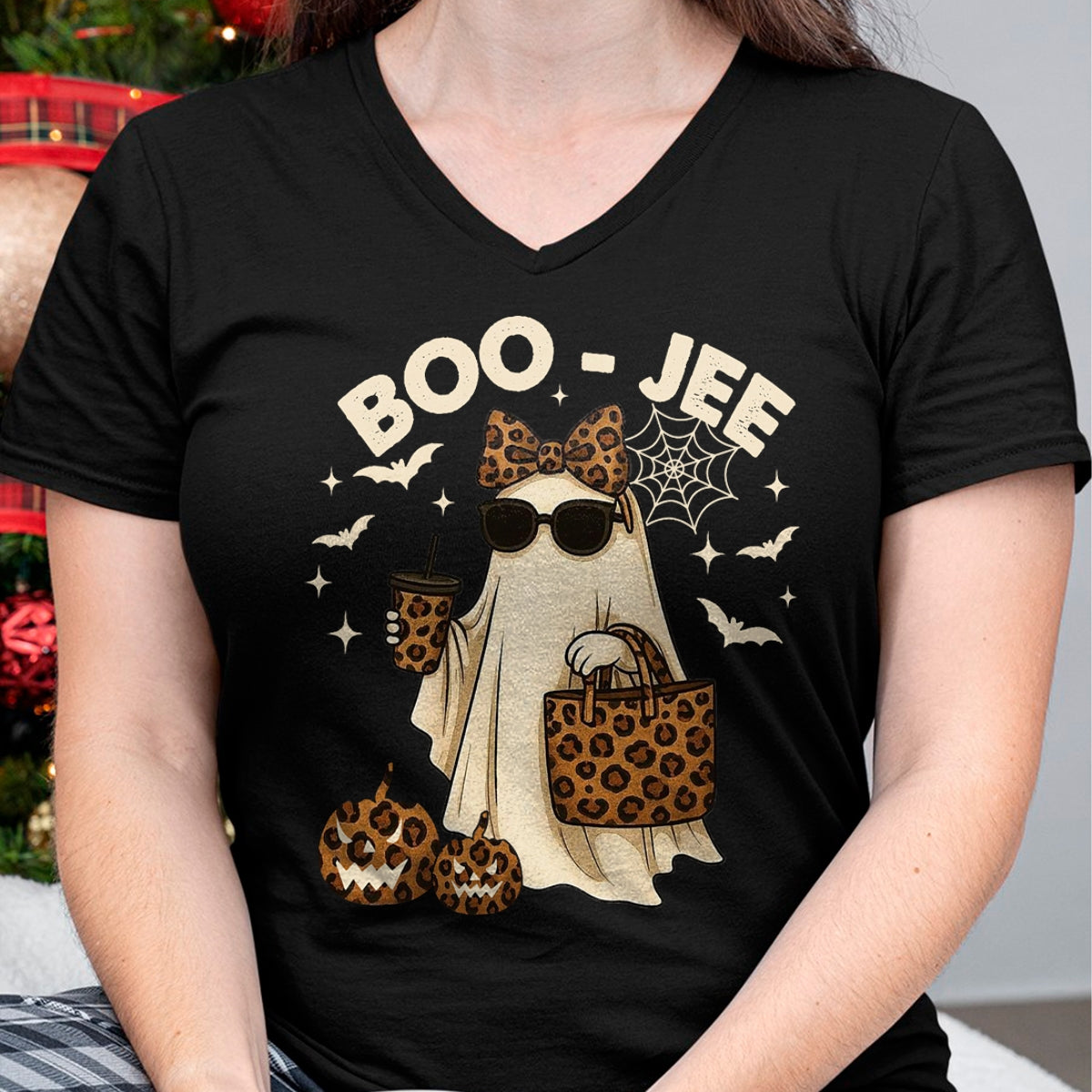 Camiseta Coquette Leopard Ghost Coffee Boo JEE Halloween Boujee Ghost - Camiseta/Sudadera con Capucha Unisex de Halloween - NGHL00