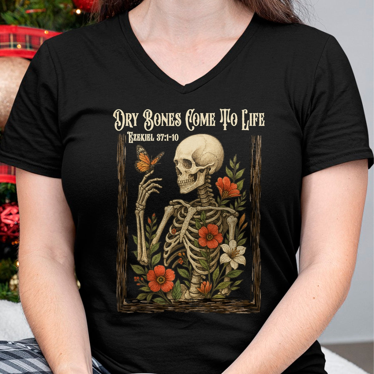 Fe cristiana: Huesos secos cobran vida, camiseta con estampado floral de esqueleto - Camiseta/sudadera unisex de Halloween - NGHL00 (Copia)