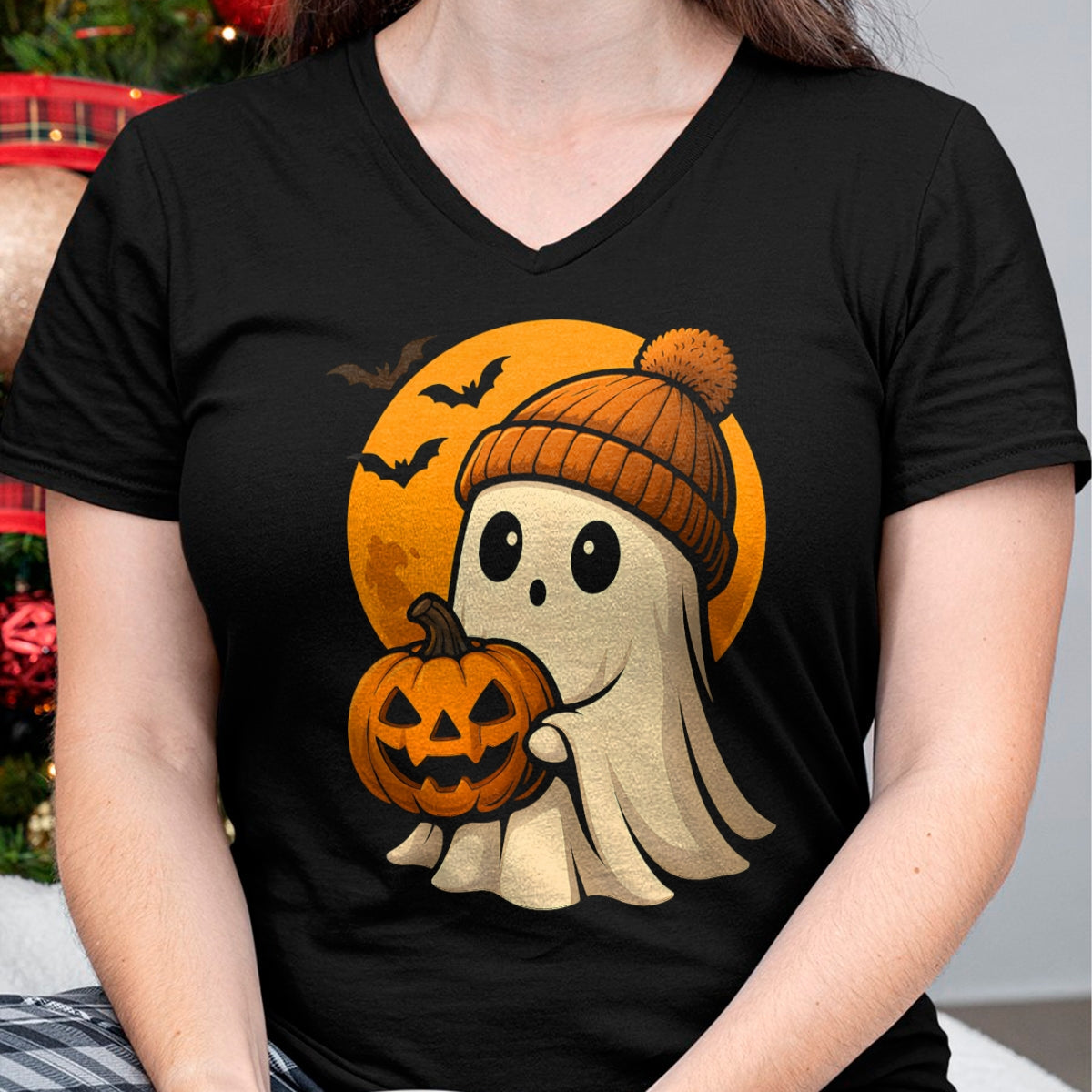 Lindo fantasma con calabaza para fiesta de disfraces de Halloween, camiseta espeluznante - Camiseta/Sudadera con capucha unisex de Halloween - NGHL00