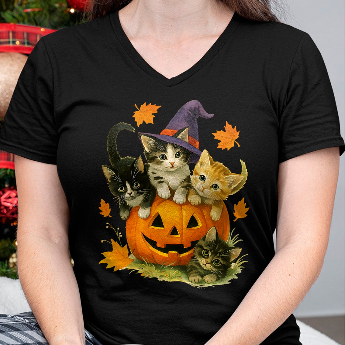 Camiseta vintage de calabaza de gato lindo de Halloween para la temporada espeluznante - Camiseta/sudadera con capucha unisex de Halloween - NGHL00
